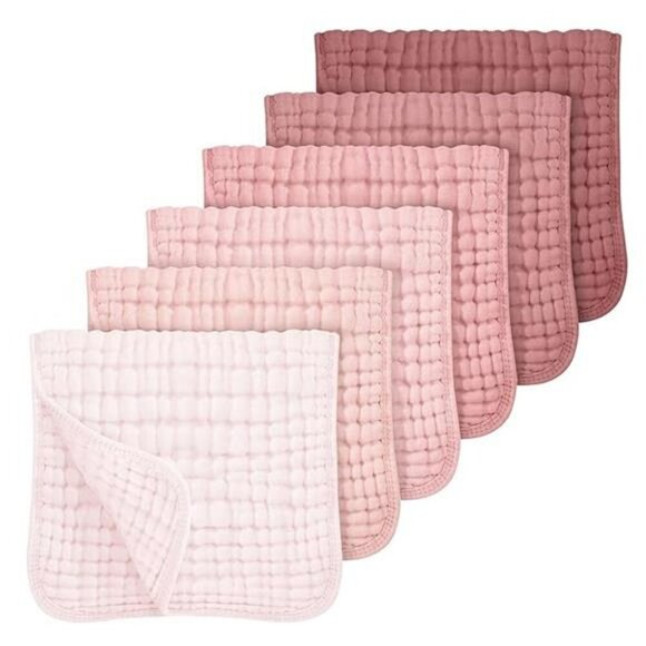 Muslin Burp Cloths 100 Cotton Baby Washcloths Soft Absorbent 6 Pack Pink - Picture 7 of 7